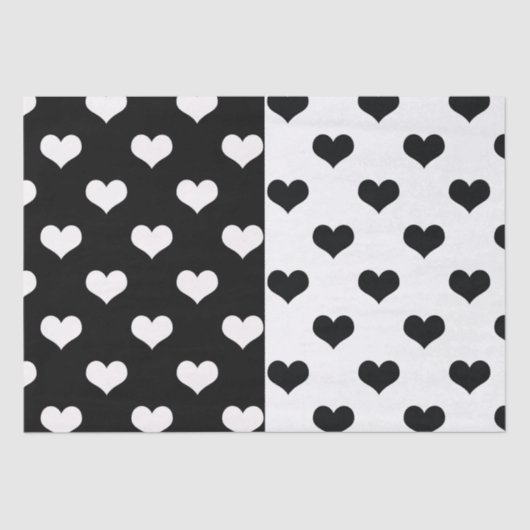 Papier Mousseline Motif de coeur Black White Love (Recto)