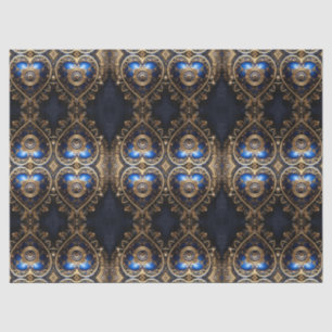Papier Mousseline motif de coeurs steampunk bleu et or