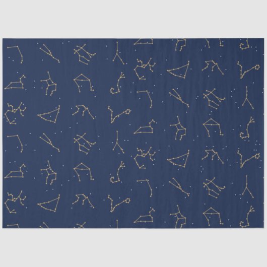 Papier Mousseline Motif de constellations de Zodiac bleu or et marin (Recto)