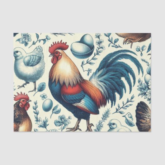 Papier Mousseline Motif de coq de ferme Retro (Recto)