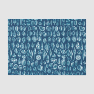 Papier Mousseline Motif de coquillages bleus et blancs