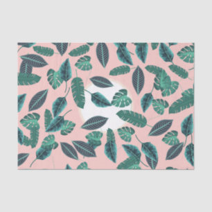 Papier Mousseline Motif de coucher de soleil Feuille vert rose d'été