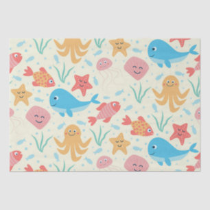 Papier Mousseline Motif de créatures colorées drôles sous la mer 