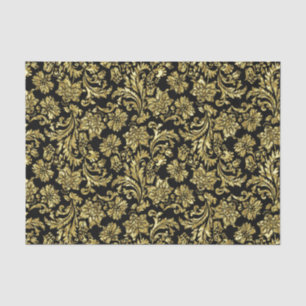 Papier Mousseline Motif de Damas Floral Gold et Black Vinage