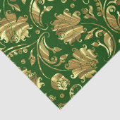 Papier Mousseline Motif de Damas Floral Vert & Or (Détail)