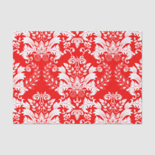 Papier Mousseline Motif de Damas florales rouge et blanc