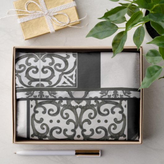 Papier Mousseline Motif de découpage en carreaux noir et blanc (Cadeau)