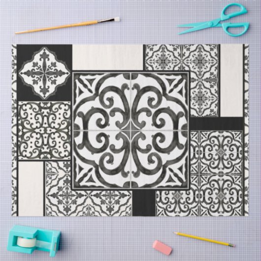 Papier Mousseline Motif de découpage en carreaux noir et blanc (Artisanat)