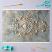 Papier Mousseline Motif de Demask Effet Embossé Baroque Blue Gold (Artisanat)
