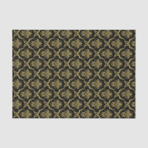 Papier Mousseline Motif de dentelle noire et or Floral Damas