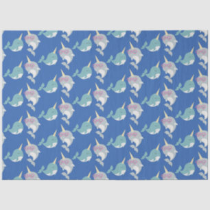 Papier Mousseline Motif de dessin animé mignon Narwhal Whimsal en bl