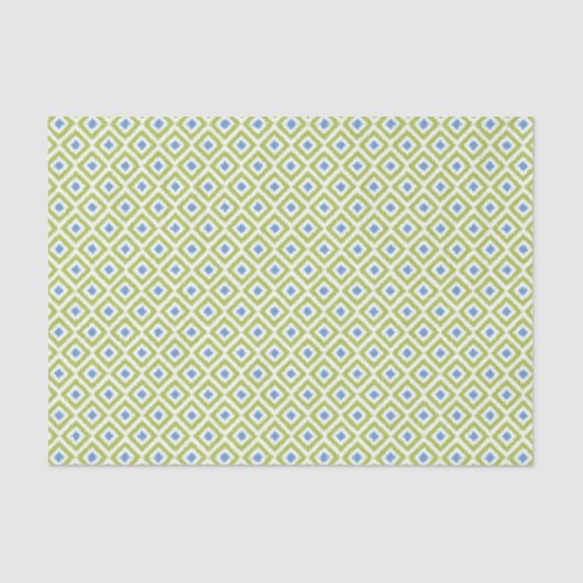 Papier Mousseline Motif de diamants d'Ikat vert et bleu (Recto)