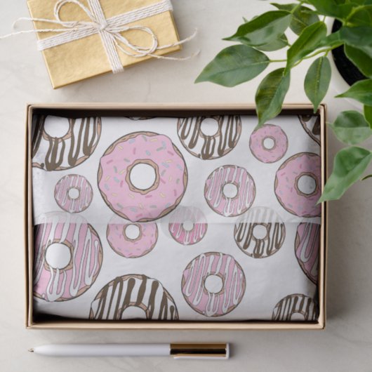 Papier Mousseline Motif De Donuts, Donuts Roses, Donuts Blancs (Cadeau)