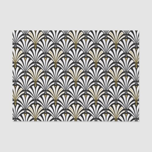 Papier Mousseline Motif de fan d'art déco - blanc et noir (Recto)