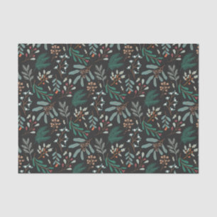 Papier Mousseline Motif de feuillage de Noël noir rustique