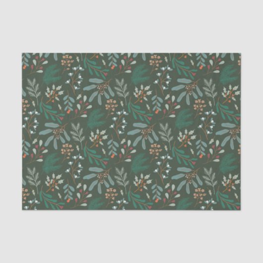 Papier Mousseline Motif de feuillage de Noël vert rustique (Recto)