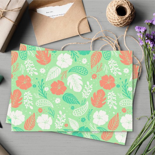 Papier Mousseline Motif de feuillage vert et orange