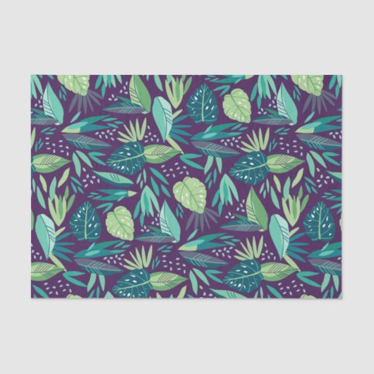 Papier Mousseline Motif de feuilles botaniques profondes et vertes (Recto)