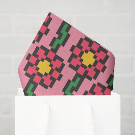Papier Mousseline Motif de fleur pixel 8 bits (Sac cadeau)