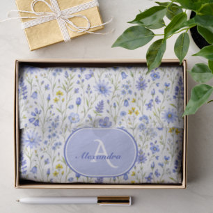Papier Mousseline Motif de fleur sauvage à l'aquarelle bleue avec no