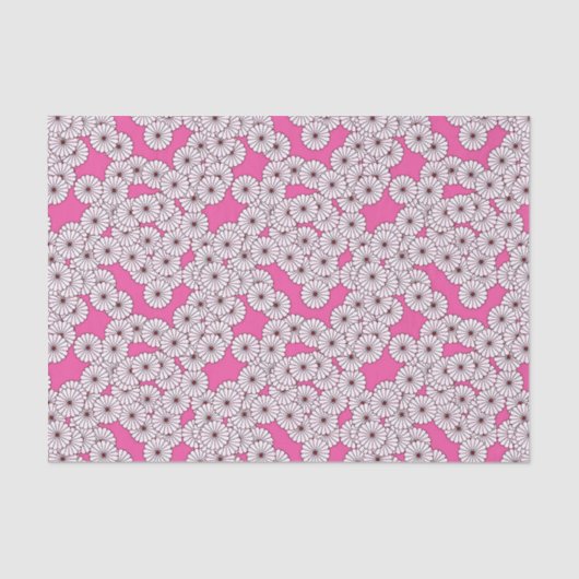 Papier Mousseline Motif de fleurs Art déco - blanc sur rose (Recto)