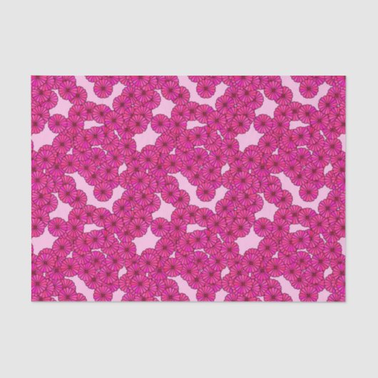 Papier Mousseline Motif de fleurs Art Déco - magenta sur rose (Recto)