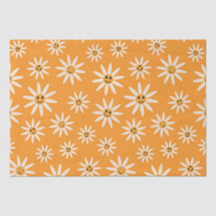 Papier Mousseline Motif de fleurs blanches rétro souriantes joyeuses