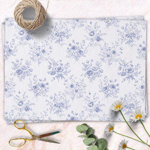 Papier Mousseline Motif de fleurs bleues classiques Toile bleue fran