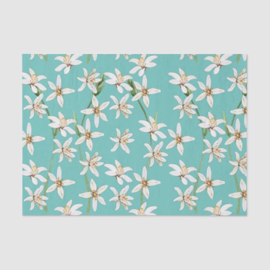 Papier Mousseline Motif de fleurs de citron d'été sur turquoise (Recto)