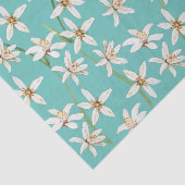Papier Mousseline Motif de fleurs de citron d'été sur turquoise (Détail)
