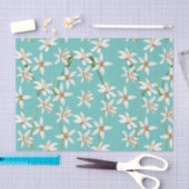 Papier Mousseline Motif de fleurs de citron d'été sur turquoise (Artisanat)