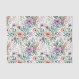 Papier Mousseline Motif de fleurs de lavande et de pêche à l'aquarel