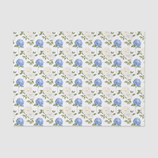 Papier Mousseline Motif de fleurs d'hydrangea bleu élégant  (Recto)