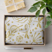 Papier Mousseline Motif de fleurs d'or et de blanc (Cadeau)