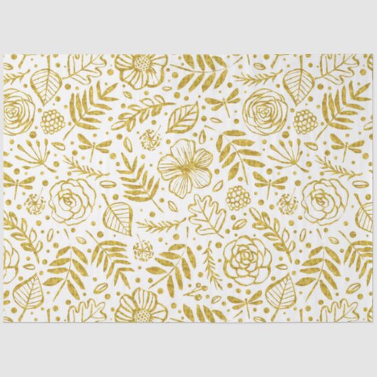 Papier Mousseline Motif de fleurs d'or et de blanc (Recto)