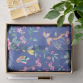 Papier Mousseline Motif de fleurs et papillons bleu profond (Cadeau)