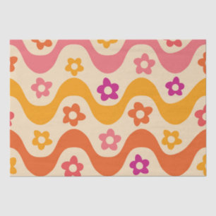 Papier Mousseline Motif de fleurs groovy mignon sur des vagues rétro