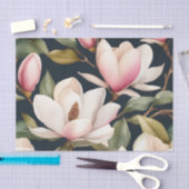 Papier Mousseline Motif De Fleurs Magnolia Blanches Et Roses (Artisanat)