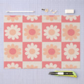 Papier Mousseline motif de fleurs rétro À damiers Peach Fuzz (Artisanat)
