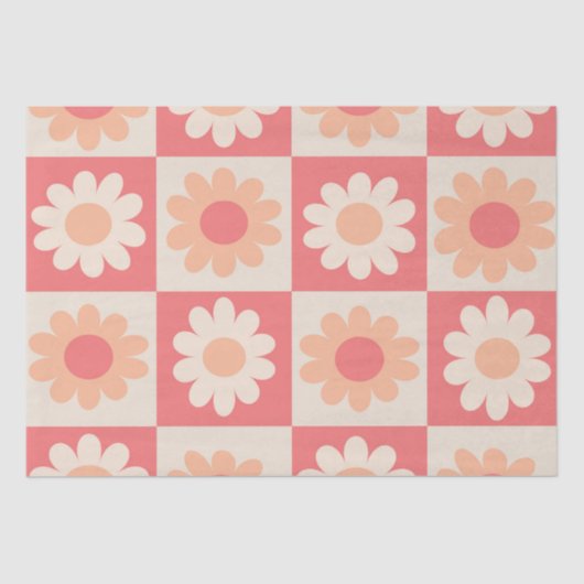 Papier Mousseline motif de fleurs rétro À damiers Peach Fuzz (Recto)