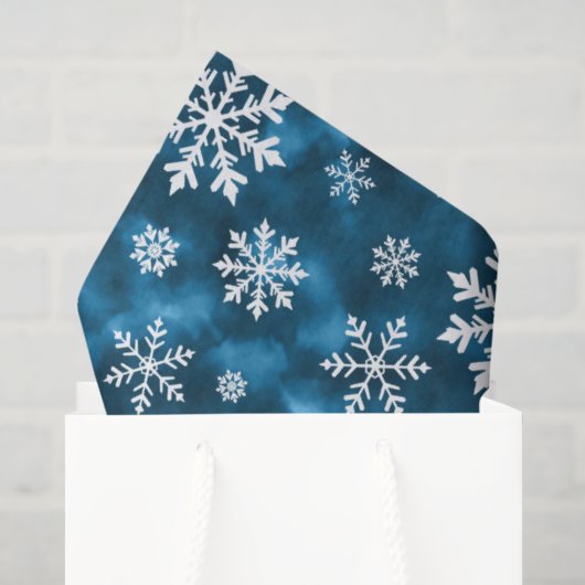 Papier Mousseline Motif de flocons de neige blancs sur hiver bleu fr (Sac cadeau)