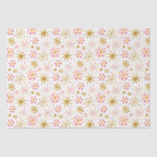 Papier Mousseline Motif de flocons de neige rose et or (Recto)