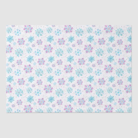 Papier Mousseline Motif de flocons de neige violet et bleu (Recto)