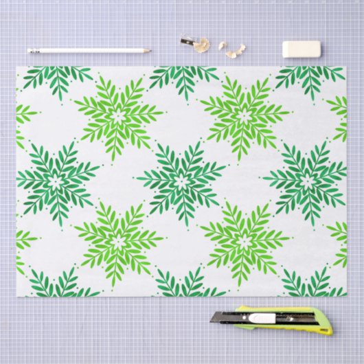 Papier Mousseline Motif de flocons d'eau vert (Artisanat)