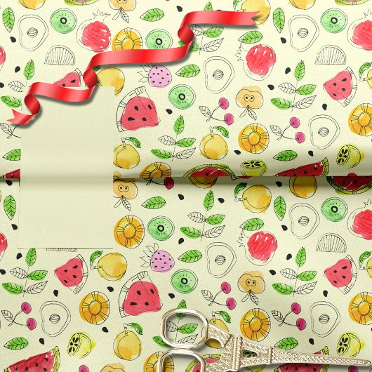 Papier Mousseline Motif de fruits d'été | jaune