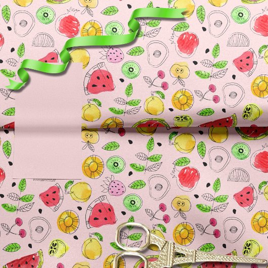 Papier Mousseline Motif de fruits d'été | Rose clair