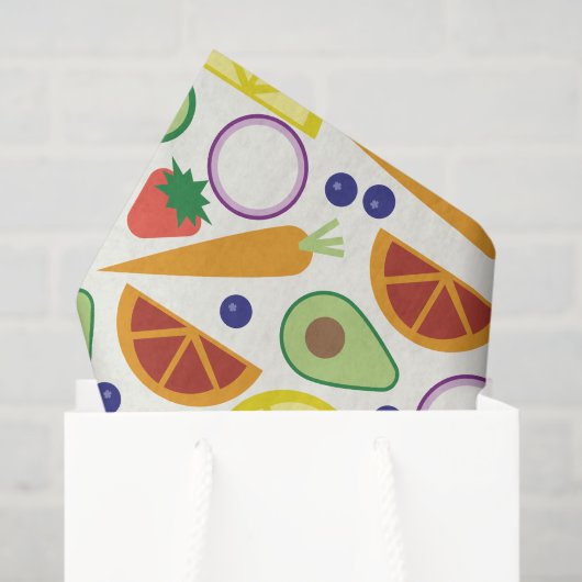 Papier Mousseline Motif de fruits et légumes modernes (Sac cadeau)