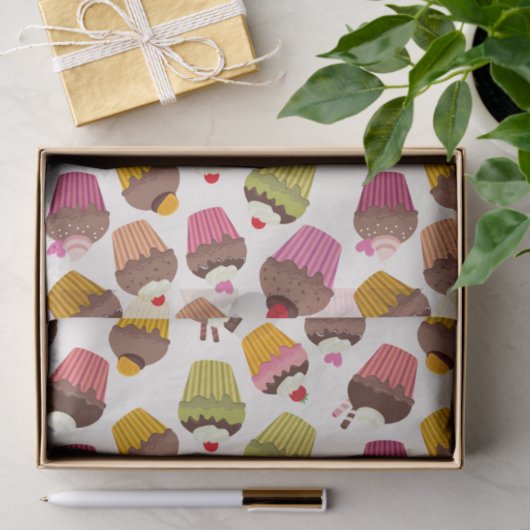 Papier Mousseline Motif de gâteau, Motif de muffin, Chocolat, Coeurs (Cadeau)