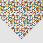 Papier Mousseline Motif de grains de café Java bleu jaune marron rét (Détail)