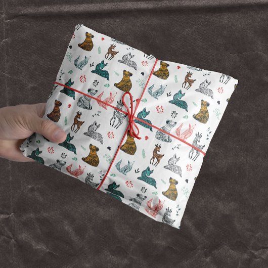 Papier Mousseline Motif de gribouillis d'animaux forestiers | Blanc